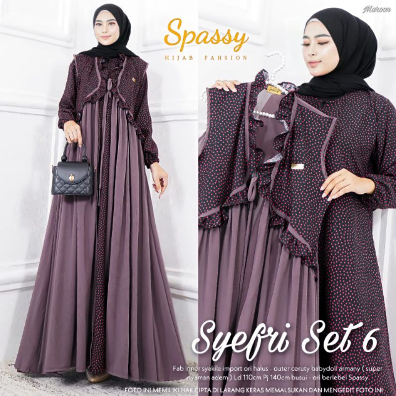 SB Syefri #6 maxy / gamis set outer rompi viral / gamis syakila mix ceruty babydoll / gamis ld110 xl
