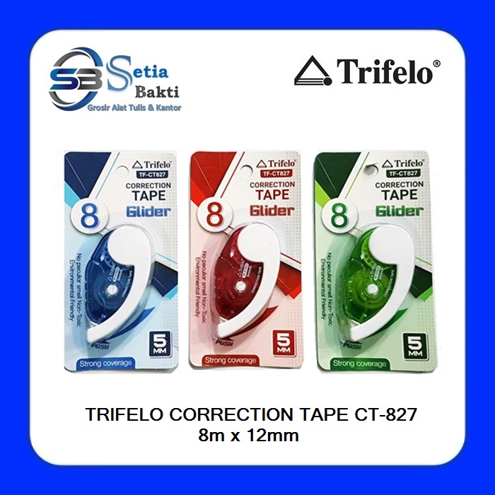 

TRIFELO Correction Tape Glider CT 827 - Tip Ex Kertas 5 mm X 8 m - 1 Pcs