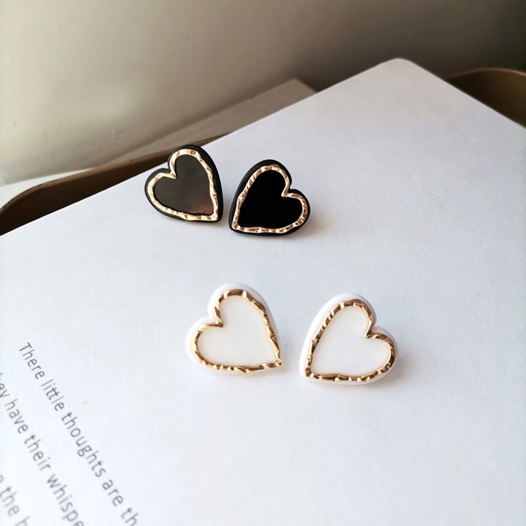 Hu Hu Hu Hu Hu Alat Bantu Pasang Kacamata♡ 1 Pasang Anting Stud Enamel Bentuk Hati Untuk Wanita