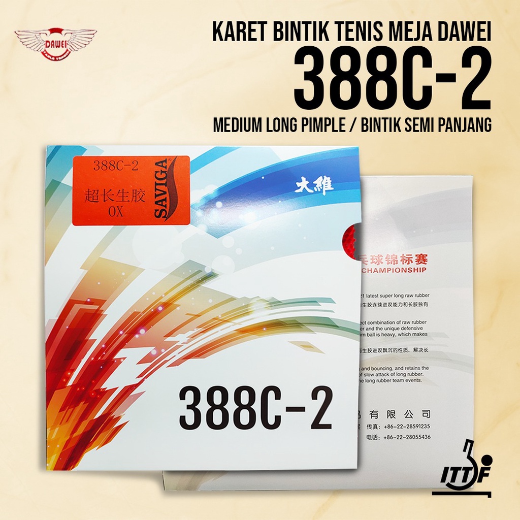 Karet Bat Tenis Meja Pingpong Dawei 388C-2 OX Bintik Semi Panjang