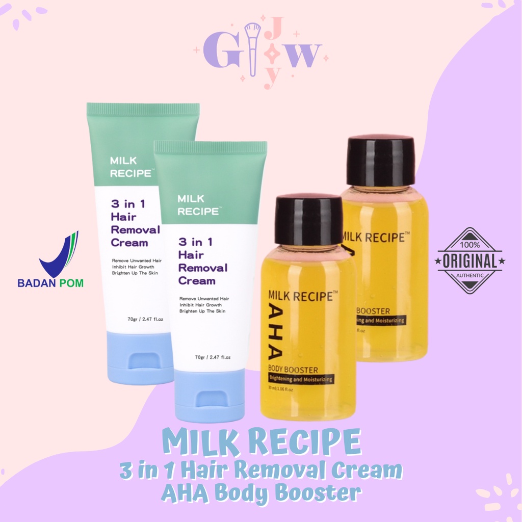 MILK RECIPE aha body booster / 3 in 1 hair removal cream penghilang bulu kaki ketiak murah bpom recipe menghilangkan ketek waxing wax ketek mencerahkan body lotion serum skin barrier kulit bekas luka kasar memudarkan niacinamide melindungi ceramide sehat