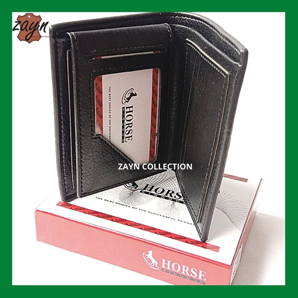 Dompet Kulit Pria Import Horse Imperial Model Lipat Pendek Leather Kulit Premium Hitam Polos