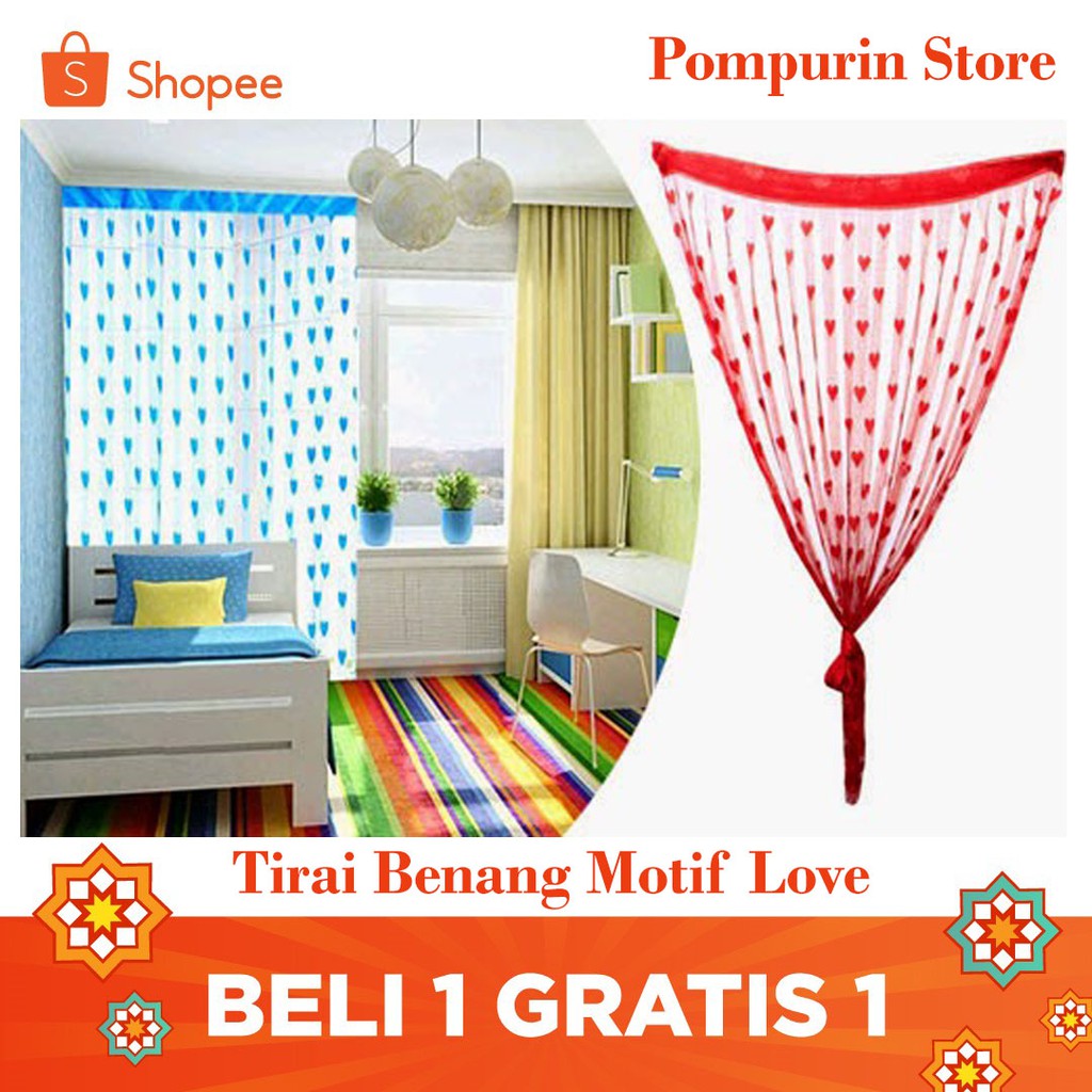  Buy 1 Free 1 Tirai Benang Motif Love Korden Hias Pintu 