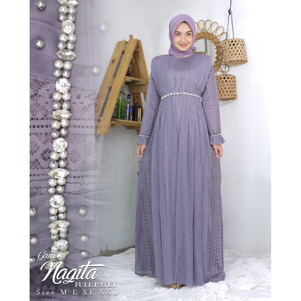 AM_FASHION>> GAMIS NAGITA DRESS NAGITA GAMIS BRUKAT KATUN GAMIS PESTA DRESS PESTA GAMIS LEBARAN GAMI