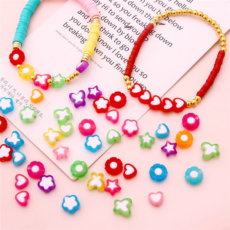 50-80Pcs Beautiful Mixing Color Acrylic Beads for Jewelry Making DIY , Stars, Flowers, Butterflies, Heart Shapes