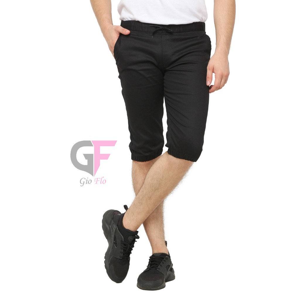 GIOFLO Jogger Pendek Celana Cowok Simple Casual Polos Hitam / CLN 665