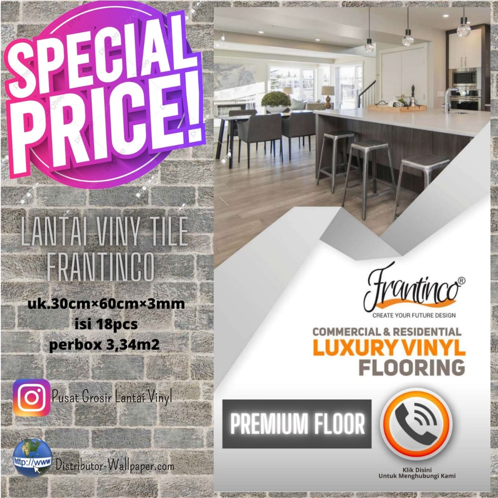 Vinyl Tile Frantinco tebal 3mm Motif Stone/Marmer Kualitas oke