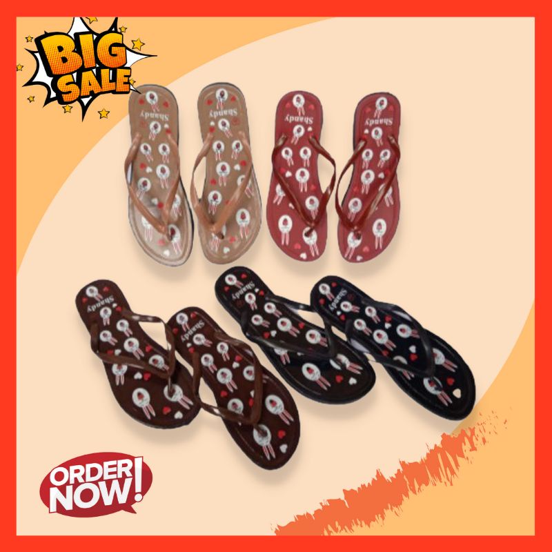 Sandal Jepit Wanita jelly glossy Shandy Motif Unik Sandal Jepit