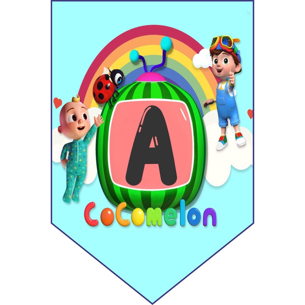 BUNTING FLAG / BANNER FLAG ULANG TAHUN (SATUAN) CUSTOM KARAKTER COCOMELON