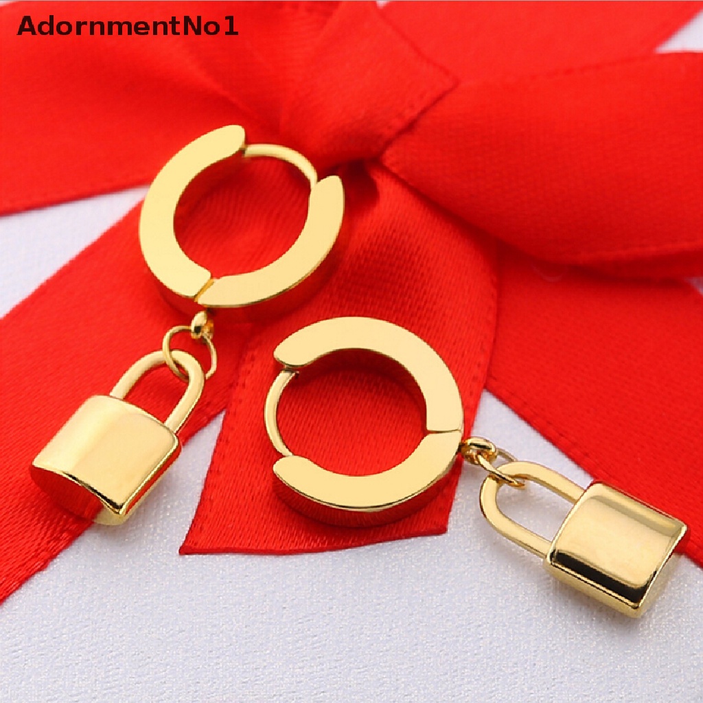 (AdornmentNo1) Anting Tusuk Gantung Desain Gembok Bahan Stainless Steel Gaya Punk Untuk Pria