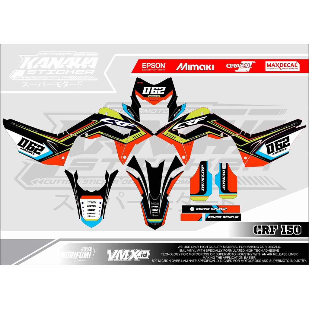 Decal CRF Sticker Supermoto Desain Terbaru Warna Hitam Orange