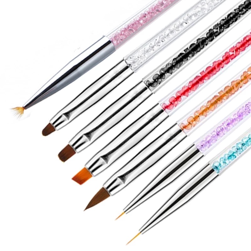 1 /7Pcs Profesional Manicure Kristal Nail Art Brush Paintting Bunga Garis Pen Gel Kutek Kutek Ukiran Menggambar Pensil DIY Nail Art Tools