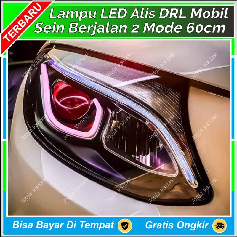 LAMPU DRL LED ALIS SEN MOBIL BERJALAN 2 MODE 60 CM + WELCOME LIGHT MODEL SLIM TIPIS