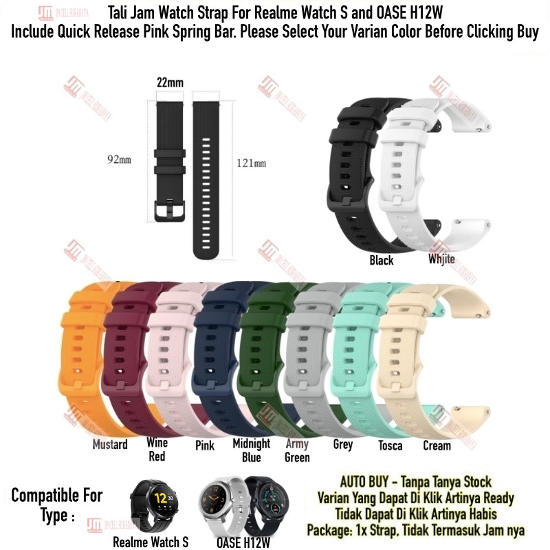 Tali Jam 22mm Watch Strap Realme Watch S (Bulat) / OASE H12W - OYE Rubber Silikon Warna Warni