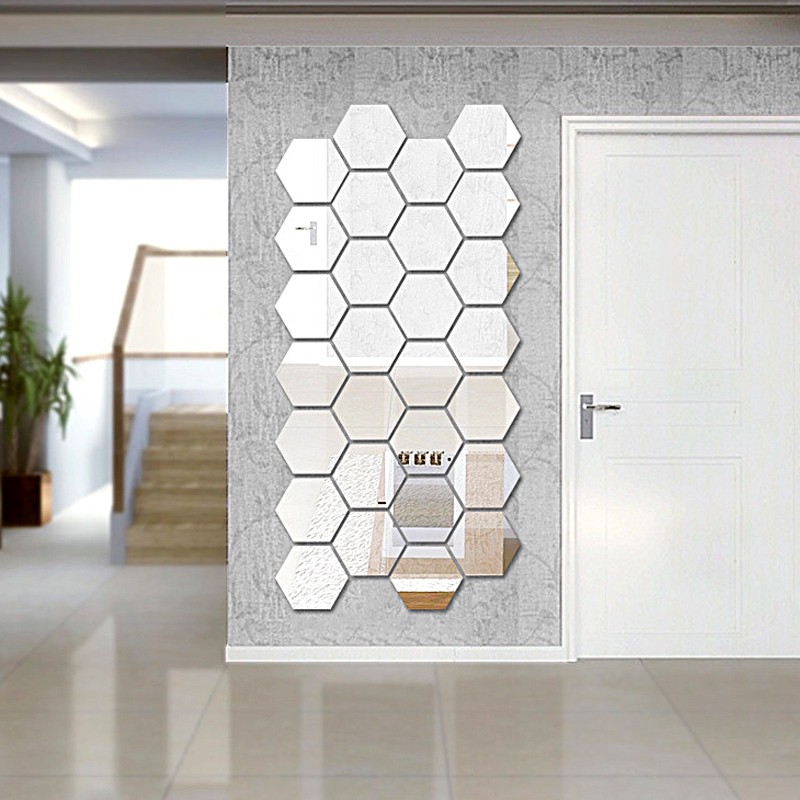 ☛TK☚ R215 CERMIN HEXAGONAL STIKER KACA ARYCLIC HIASAN DINDING WALL MIRROR MURAH BERKUALITAS