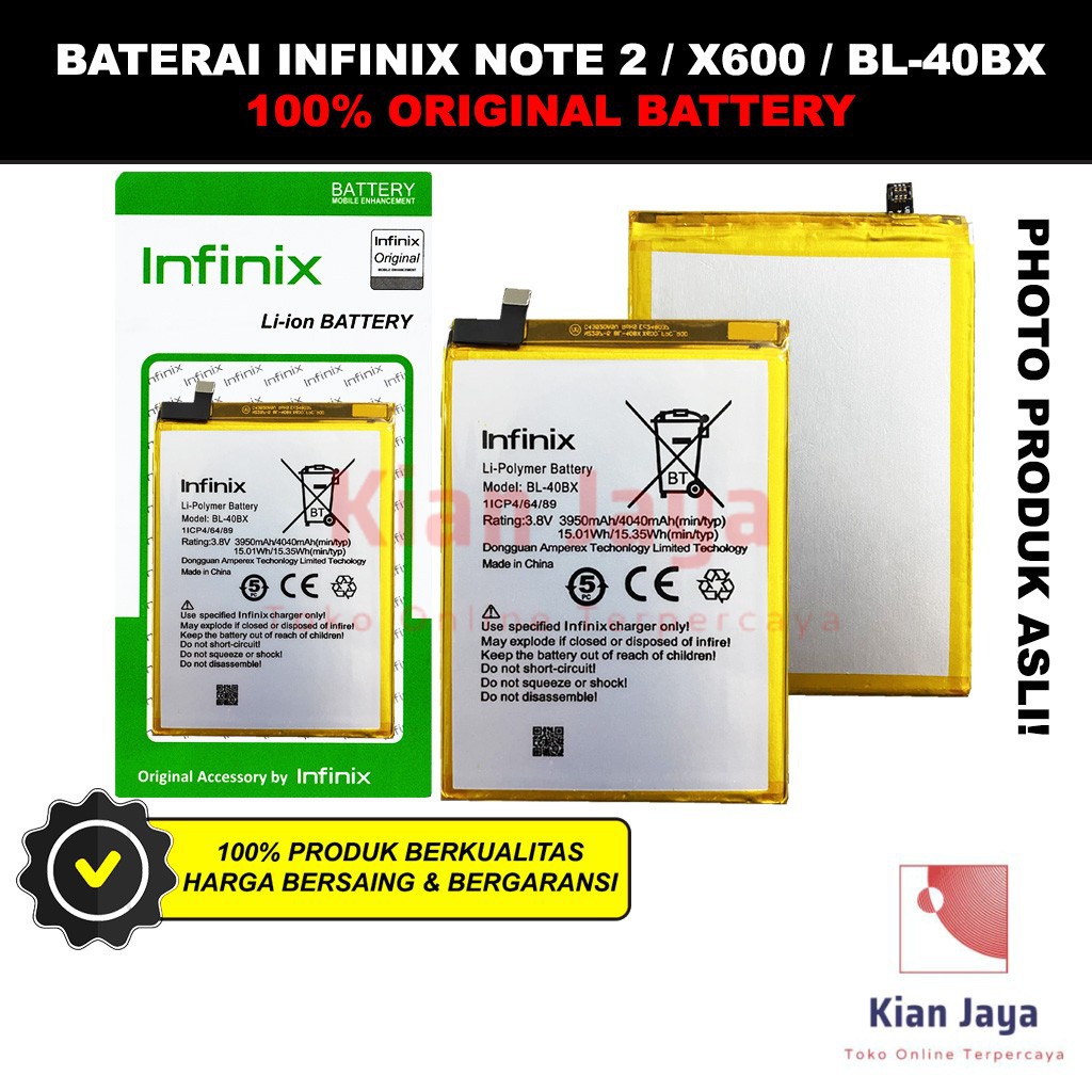 Baterai Infinix Note 2 / X600 / BL-40BX Batre Batrai Battery Hp BL40BX Original