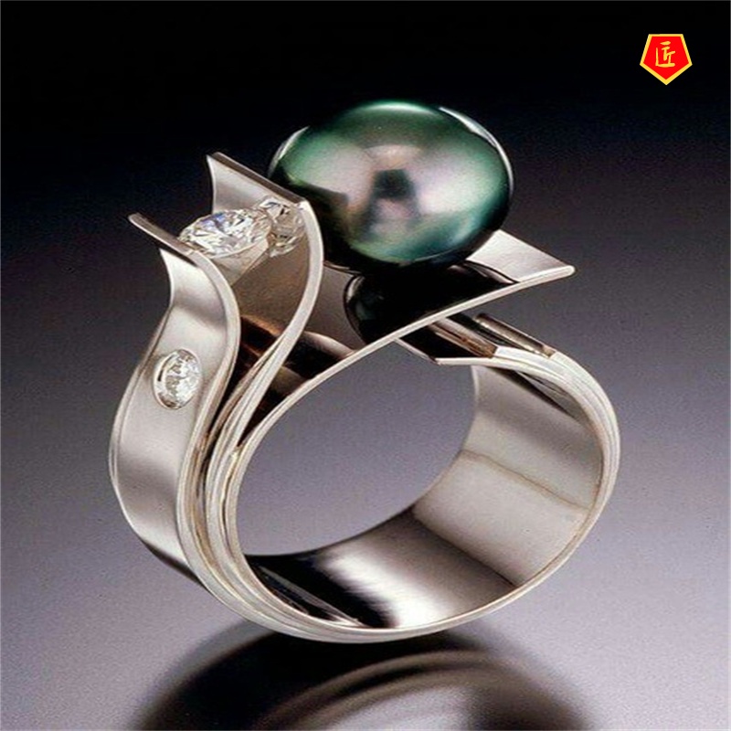 [Ready Stock]Creative Green Shell Pearl Ring S925 Silver European and American Fashion