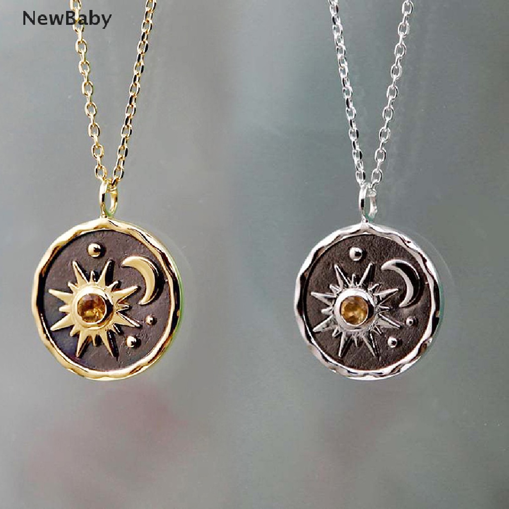 Kalung Liontin Matahari Bulan Bahan Stainless steel Gaya Vintage Untuk Wanita