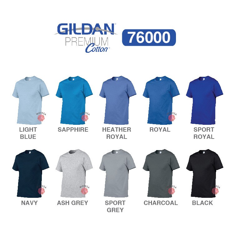 Moteza Kaos Polos Combed 24s - GILDAN Premium Cotton 76000 - WARNA MIX