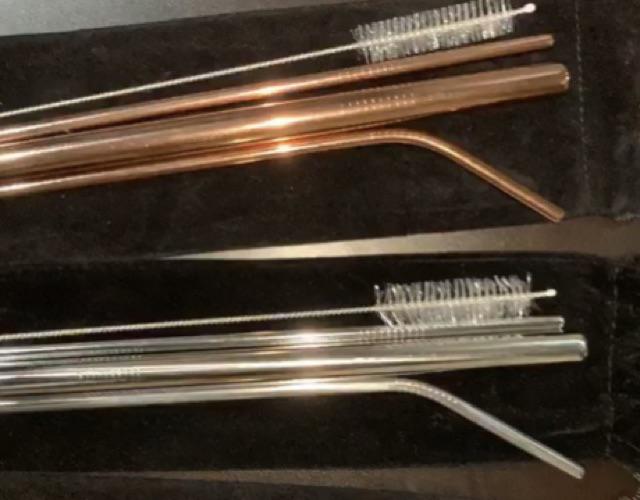 [deble] 5pcs/set Reusable Stainless Steel Straight Bent Drinking Straws Clean Brush