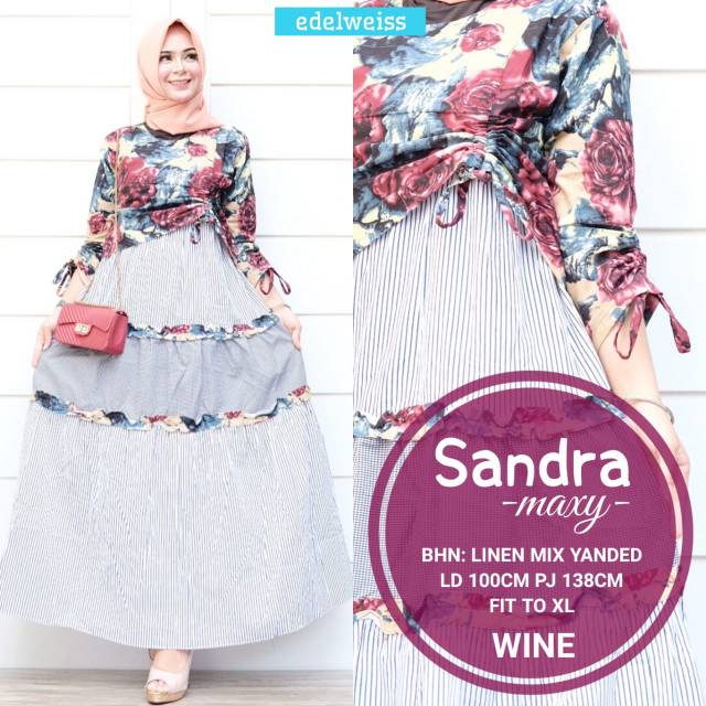 Sandra maxy/motif bunga/bahan linen