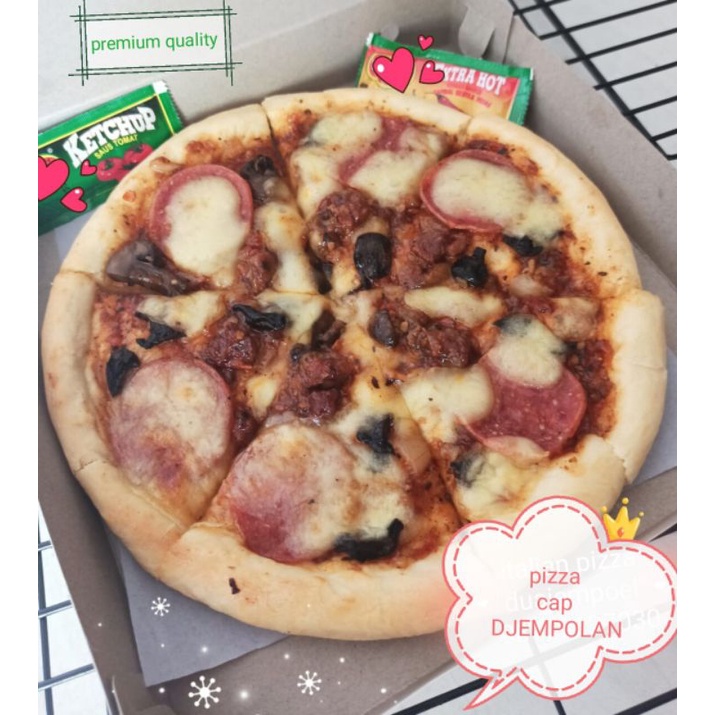 

pizza cap DJEMPOLAN halal premium quality anchor Mozarella piza pitza pitsa pepperoni beef cheese daging keju peperoni meet