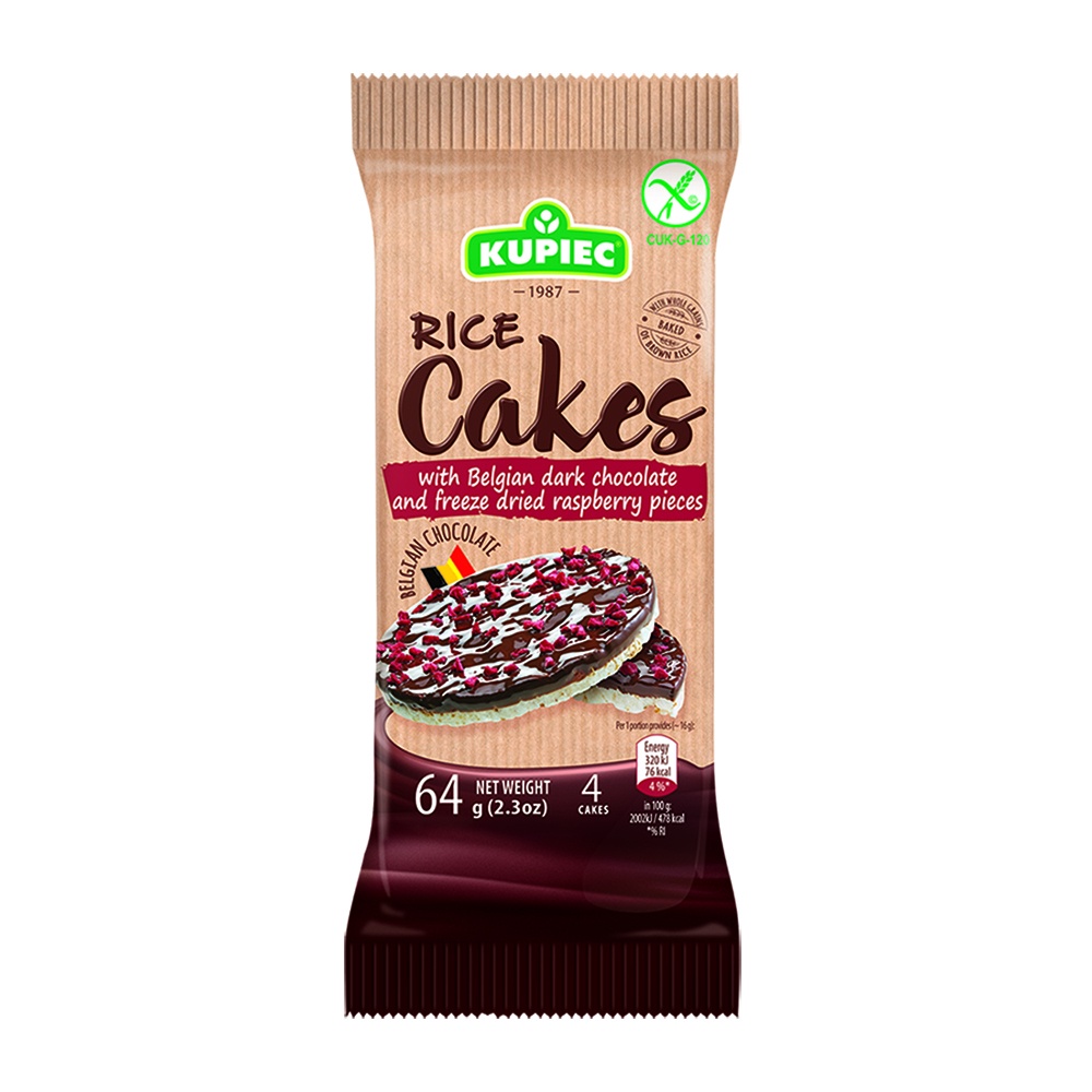 KUPIEC Rice Cakes With Belgian Dark Chocolate & Raspberries [64 gr]