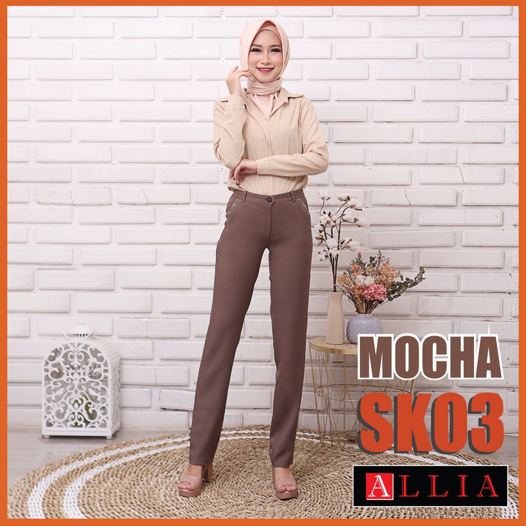 ALLIA SK03 MOCHA M - 7L - CELANA KERJA SLETING PINGGANG KARET WANITA JUMBO