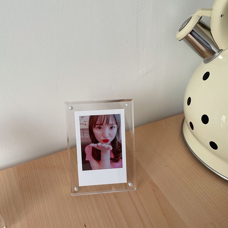 Ins Bingkai Foto Akrilik 3inch Transparan Bingkai Foto Magnetik Desktop Photocard Display