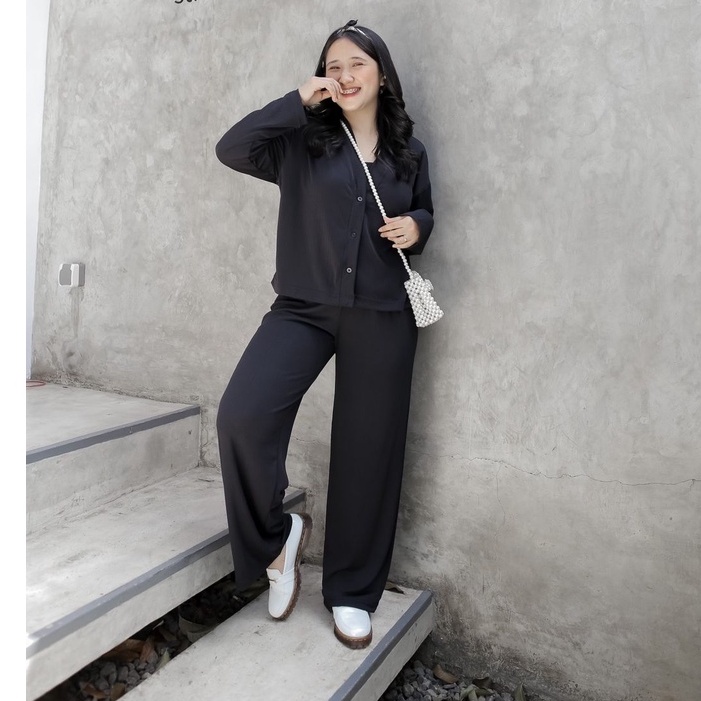 Karin Cardigan Set Kulot Jumbo Baju Setelan Oneset Knit by Dailyofprincess