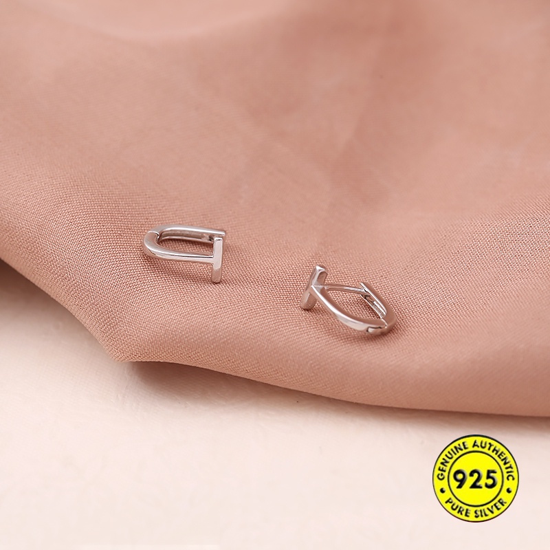 Anting Stud Bentuk T Geometris Bahan S925 Silver Gaya Korea