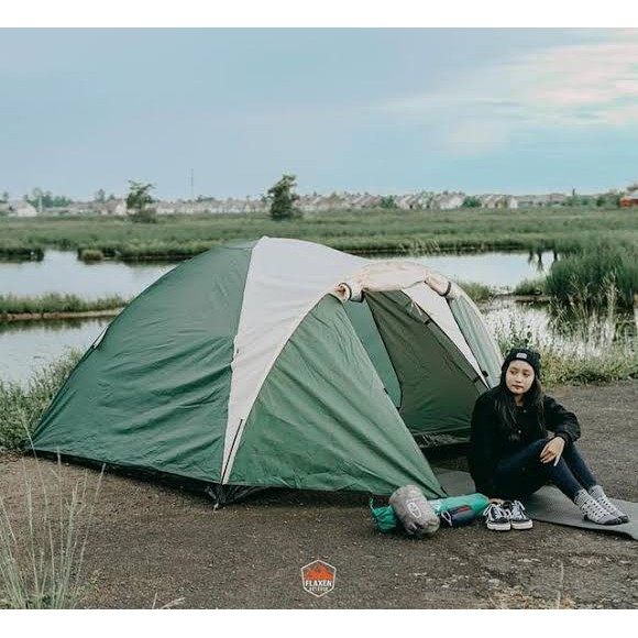 Tenda Dome Pavillo Montana kapasitas 4 orange double layer