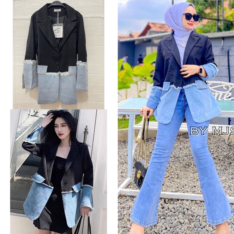 PREMIUM ORI IMPORT BKK NABILA BLAZER KOTAK MIX SOFTJEANS / blazer wanita / blazer murah / blazer wanita korea / blazer korea / blazer wanita / blazer