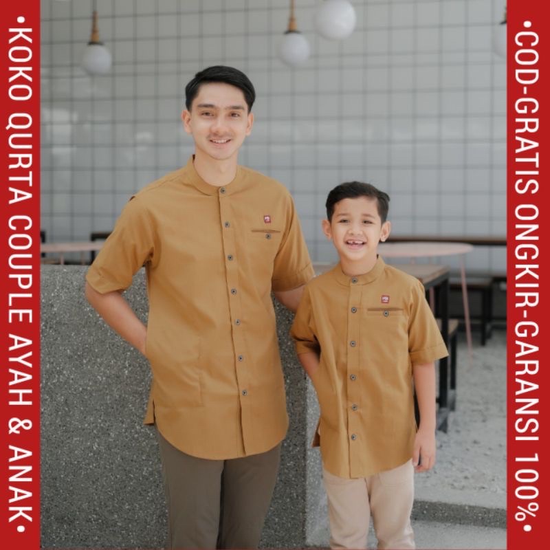 Koko Kurta Couple Ayah Anak tangan Pendek List Kemko Adem Terbaru Original Baju Kemeja Muslim Cowok 
