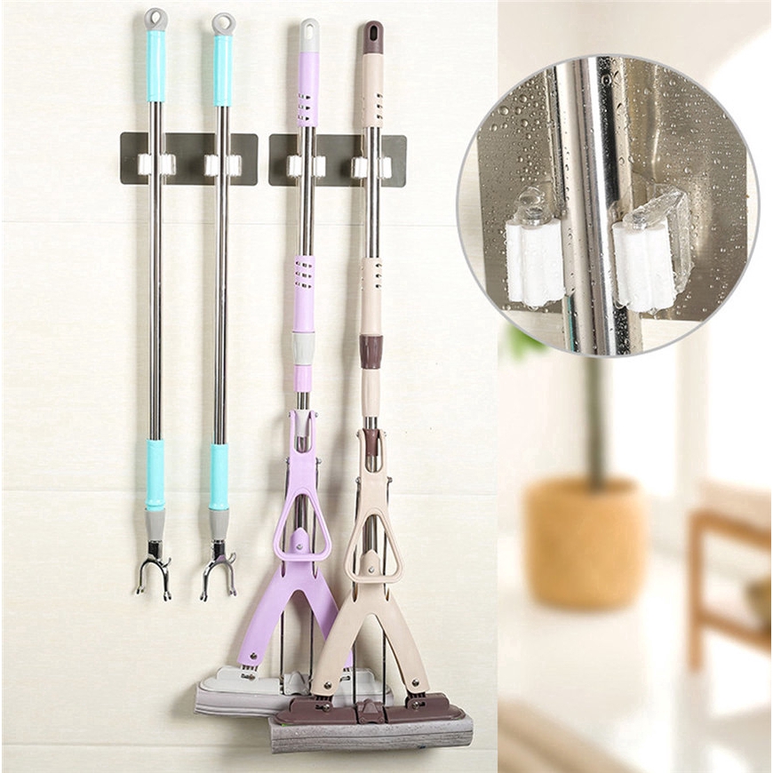 [ Multifunction Self-Adhesive Mop Storage Racks ] [ Bathroom Wall Mounted Broom Holder Hooks ] [ Free Punching Mop Clip ]