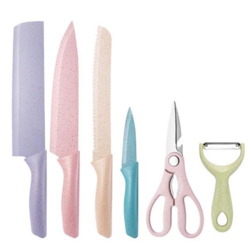 

6 In 1 6In1 Talenan Peralatan Dapur Set Pisau Golok Keramik Gunting