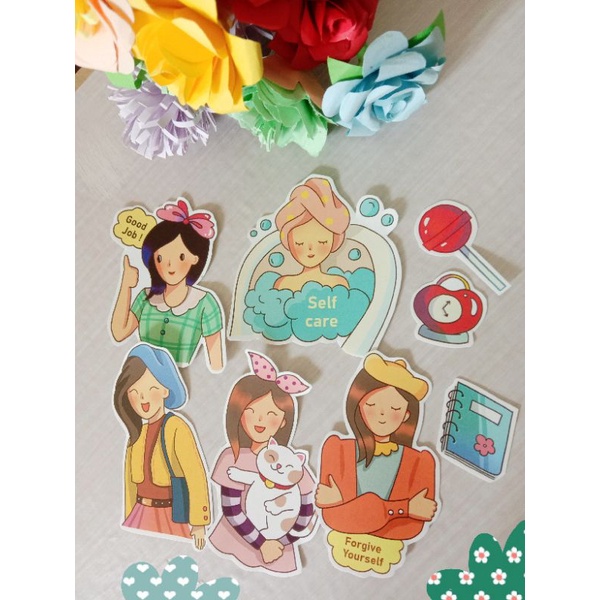 

cute stiker self care set ( koleksi stiker ) stiker lucu/ cute sticker vynil/ waterproof untuk casing hp, laptop, botol / tumbler, dll