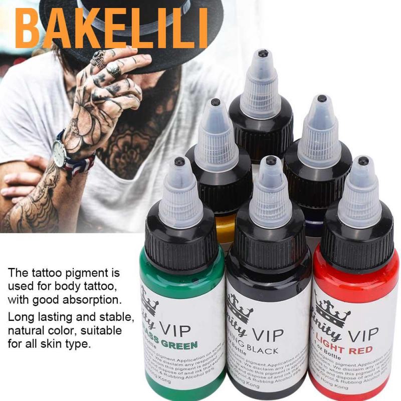 Bakelili 6Pcs Set Tinta  Pigmen Tato  Semi Permanen Tahan  