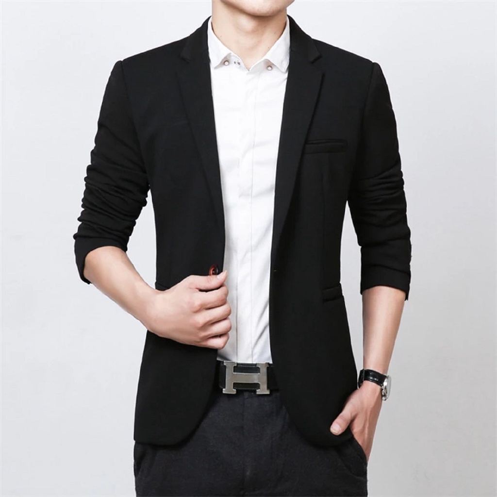 [COD] BLAZER SLIMFIT PRIA KANCING 1 COOL BLACK EDITION | BLAZER FORMAL FULL HITAM ORIGINAL NIKAYU