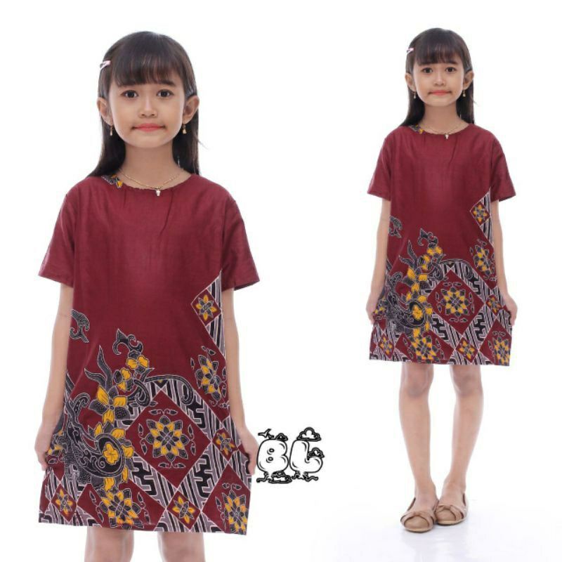 Promo Batik Couple sania ruffle batik couple keluarga ori motif kenari-DRESS ANAK