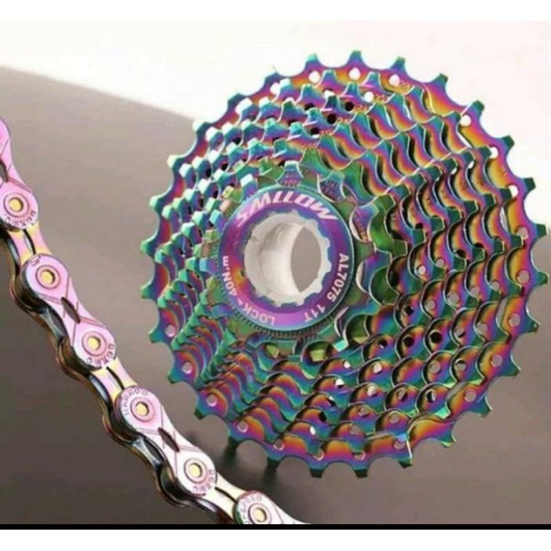 Sprocket road bike SMLLOW rainbow pelangi 10 speed 11-28T