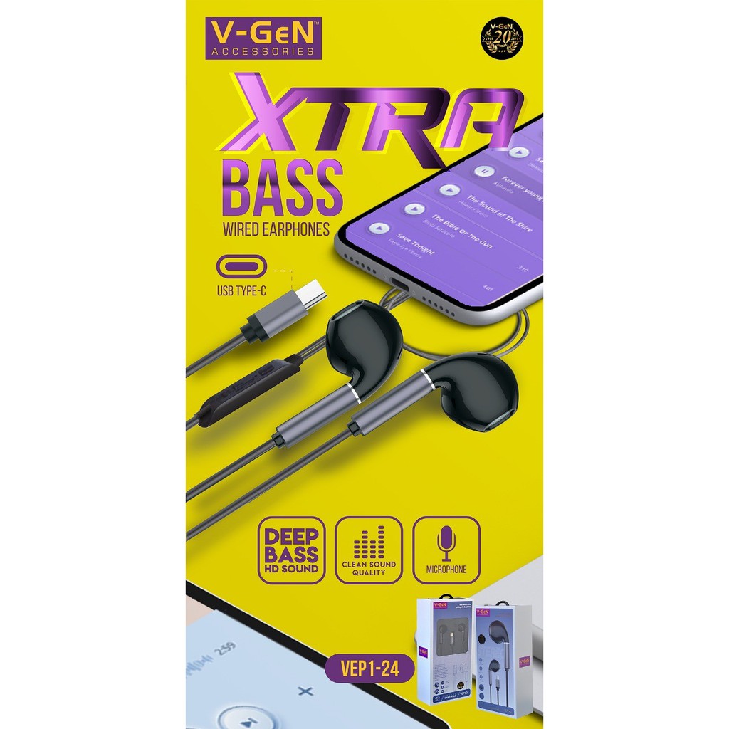 Handsfree V-GeN VEP1-24 Wired Earphone Type C Deep Bass Stereo Sound