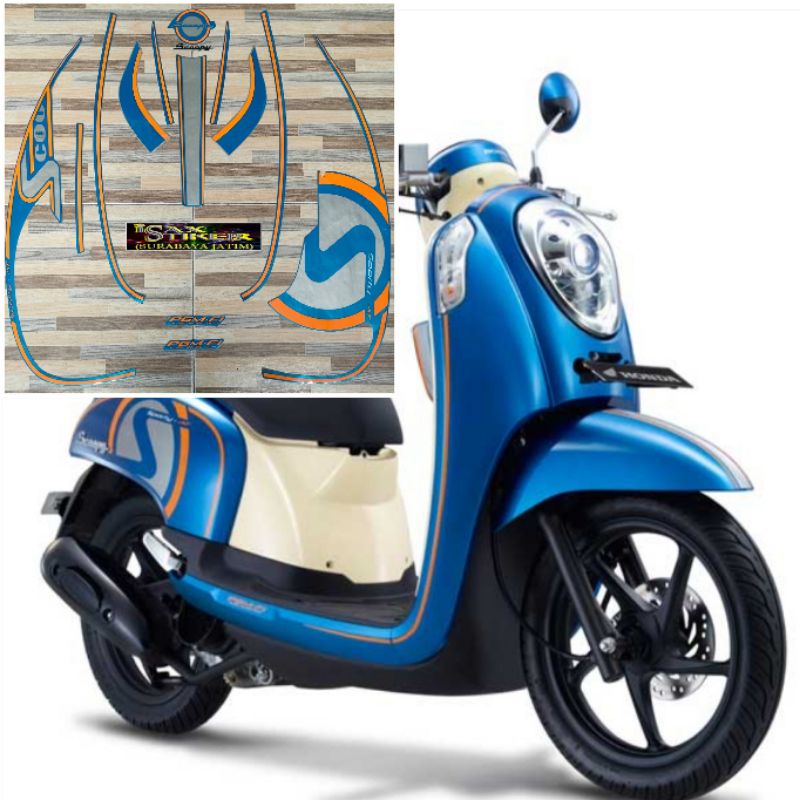 striping original Honda Scoopy sporty biru tahun 2013 2014