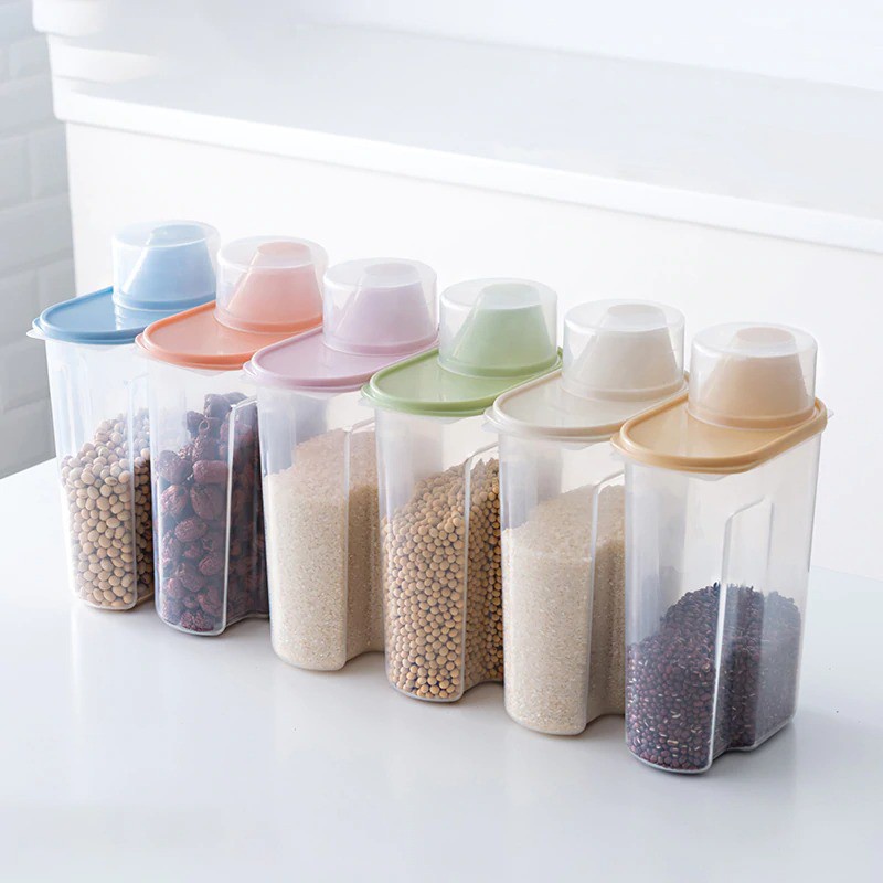 Mall Per pcs Toples Kedap Penyimpan Beras / Cereal / Kacang Bumbu Dapur Dengan Gelas Takar H1211