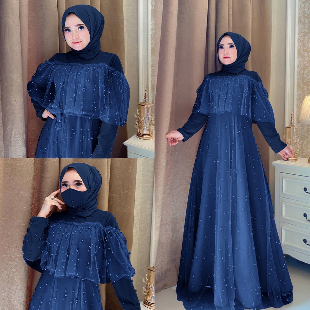 MAXI GAMIS MUTE GAMIS WANITA MUSLIM / MAXI DRESS BAHAN MOSCREPE KOMBY MUTIARA TANPA MASKER-4