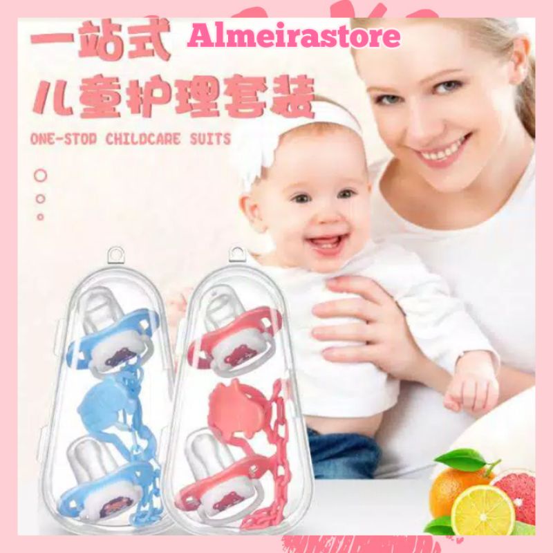 Empeng bayi isi 2pcs + Rantai Klip Pacifier Dot Silicone bayi free box