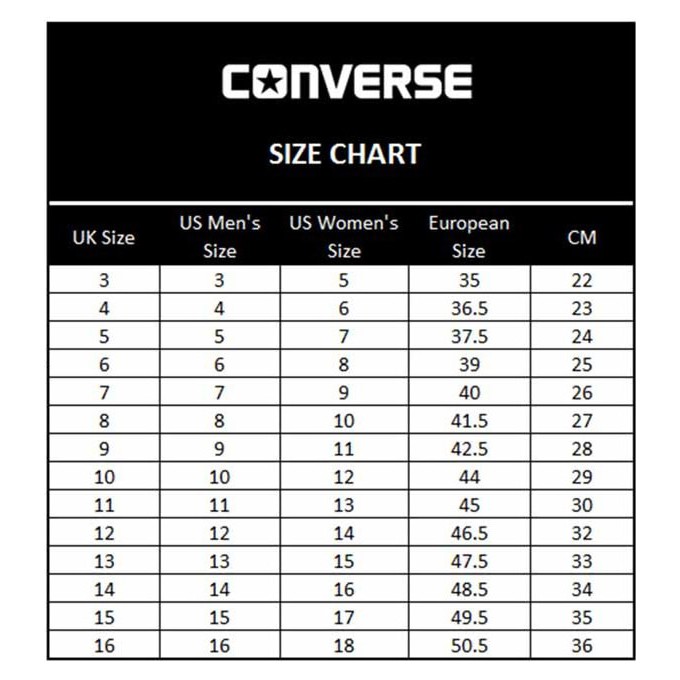 ukuran sepatu converse ori