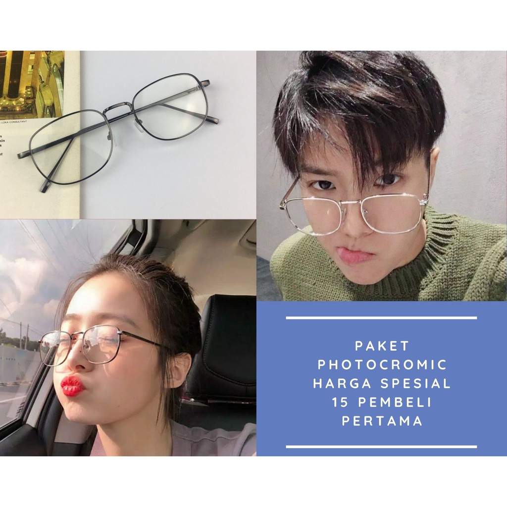 MURAH BANGET KACAMATA KOTAK ANTI RADIASI SINAR GADGET WANITA PRIA KOREA PHOTOCROMIC LENSA POTOCROMIC