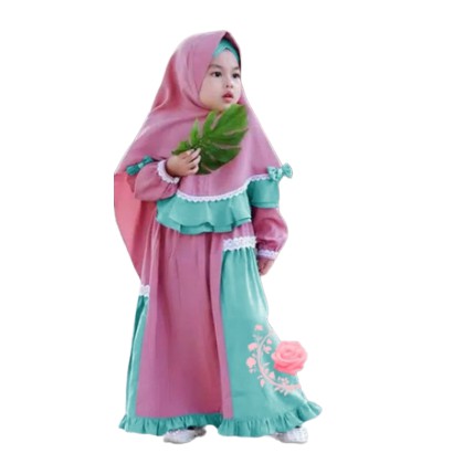 Gamis Anak Perempuan Muslimah Lebaran 2021 Remaja Model Gamis Terbaru Syari Bergo tanggung  Piyu Kid