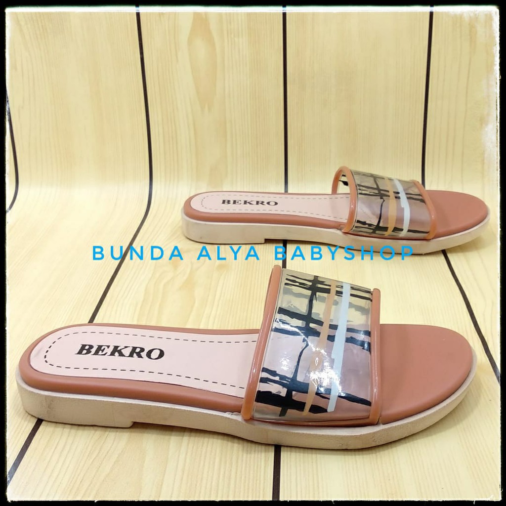 Sandal Wanita Slop TAN Kotak Size 36 - 40  - Sendal Slop Wanita Alas Karet BEKRO - Sendal Cewek SALE